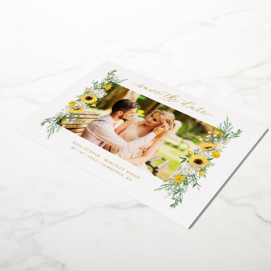 s結婚フォトサンフラワーズガーランドシック春 箔招待状 (回転した状態)