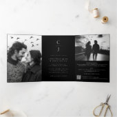 s結婚モノグラムモダンブラック2枚QRコード 三つ折り招待状 (内部)