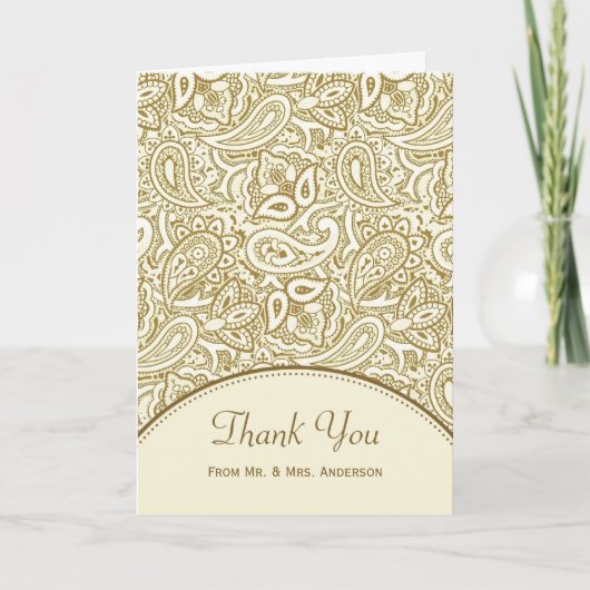 s結婚写真サンキューラグジュアリー金ゴールドアイボリーペイズリー サンキューカード (正面)