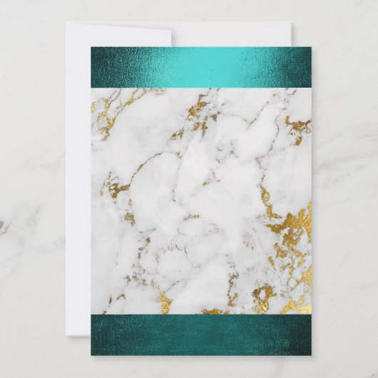s結婚大理石ホワイトグレーゴールデンティール（緑がかった色）グリーン 招待状 (裏面)