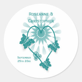 s結婚封筒用シールシールティール（緑がかった色）蝶 ラウンドシール