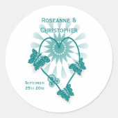 s結婚封筒用シールシールティール(緑がかった色)蝶 ラウンドシール (正面)