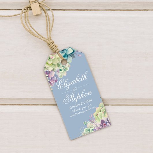 s結婚感謝ギフトラベル水色の多肉植物 ギフトタグ