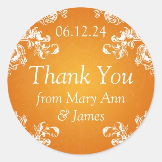 s結婚感謝ラベルヴィンテージ渦2 Orange ラウンドシール (正面)