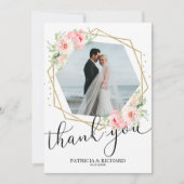 s結婚感謝赤面フローラゴールドフォイル幾何学的 招待状 (正面)