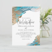 s結婚抽象芸術アクア金ゴールド大理石 招待状 (スタンド正面)