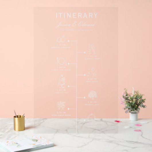 s結婚旅程パーティープログラム白黒Chic アクリルサイン (ウェディング)