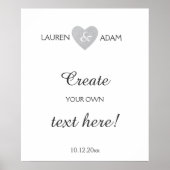 s結婚標識銀グリッターハート、カスタム文字 ポスター (正面)