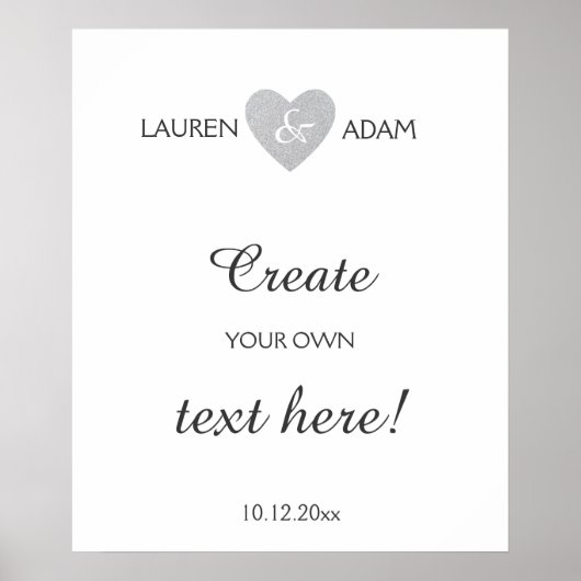 s結婚標識銀グリッターハート、カスタム文字 ポスター (正面)