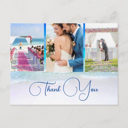 s結婚海ビーチブルー3写真ありがエレガントとうございます ポストカード (正面)