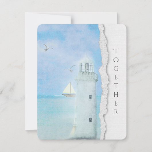 s結婚海灯台と帆船 招待状 (正面)