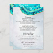 s結婚詳細ウォーターカラーティール（緑がかった色）&金ゴールドゲートGeode 招待状 (正面/裏面)