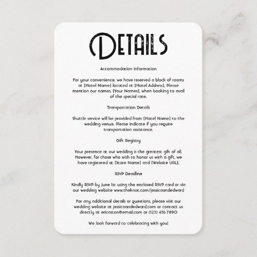 s結婚詳細Qrコードシンプルブラックシミニマルック エンクロージャーカード (正面)