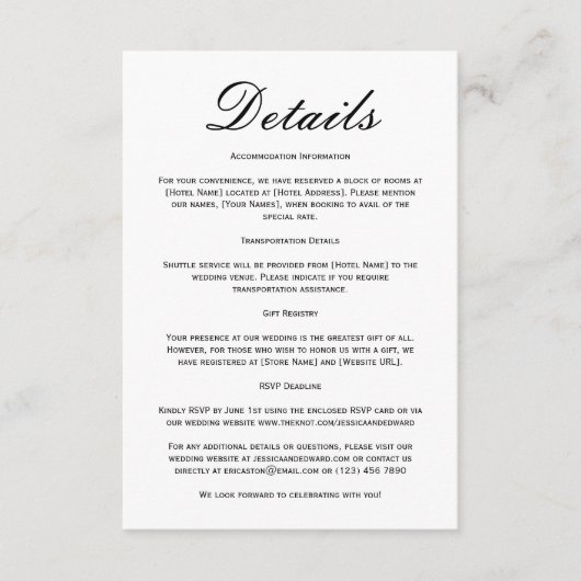 s結婚詳細Qrコードシンプルブラックシミニマルック エンクロージャーカード (正面)