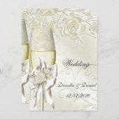 s結婚金ゴールドクリームパールフローラバラ2 招待状 (正面/裏面)