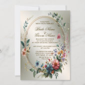 s結婚青銅花カラフル黄金の枠パーティー 招待状 (正面)