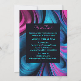 s結婚-抽象芸術流体アートブルーとピンク – 招待状