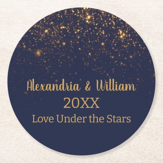 s結婚 Under the Stars Navy & 金ゴールド紙コースター ラウンドペーパーコースター (正面)