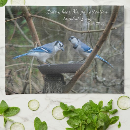 s聞 Blue Jays with verse from Isaiah キッチンタオル (折り畳み)