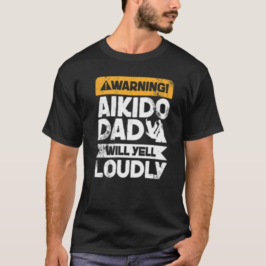 s警告は大声で合気道パパ tシャツ (正面)