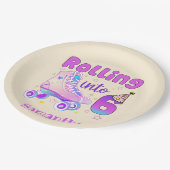 s転が into 6 – かわいい紫ローラースケート誕生日 ペーパープレート (アングル)