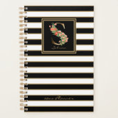 S金ゴールドフローラモノグラム |白黒金ゴールドストライプ プランナー手帳 (正面)