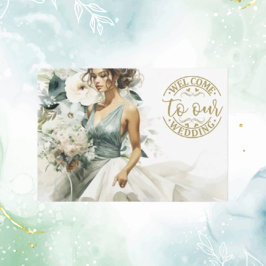 s金ゴールド結婚ウェルカムダスティブルーユーカリプトゥスグリーン エンクロージャーカード