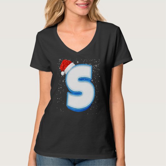 S雪の大文字クリスマスモノグラムアルファベット文字 Tシャツ (正面)
