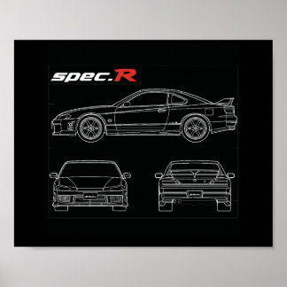 s15 spec r aero line art blueプリントスケッチte37 ポスター