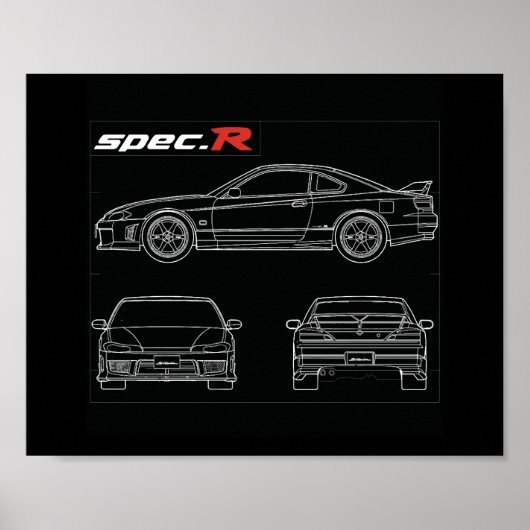 s15 spec r aero line art blueプリントスケッチte37 ポスター (正面)