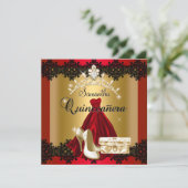 S キンセアニエラ 15歳 赤 黒 金 ダイヤモンド ティアラ 招待状 (スタンド正面)