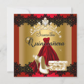 S キンセアニエラ 15歳 赤 黒 金 ダイヤモンド ティアラ 招待状 (正面)