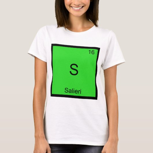 S - サリエリ おもしろ化学元素記号 Tシャツ (正面)