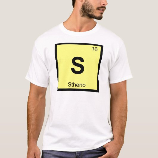 S - ストヘノ・ゴルゴン 化学元素周期表記号 Tシャツ (正面)