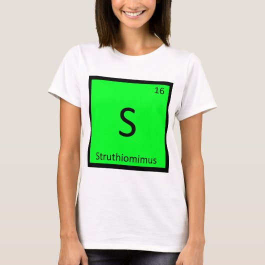 S - ストルティオミムス 恐竜 周期表 シンボル Tシャツ (正面)