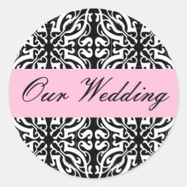 s -結婚カスタマイズ可能（白黒ダマスク） ラウンドシール
