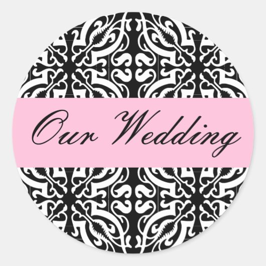 s -結婚カスタマイズ可能（白黒ダマスク） ラウンドシール (正面)
