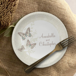 s 結婚3インク蝶クリーム白紙プレート ペーパープレート