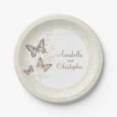 s 結婚3インク蝶クリーム白紙プレート ペーパープレート (正面)