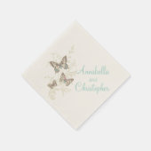 s 結婚3インク蝶ティール(緑がかった色)クリーム紙ナプキン スタンダードカクテルナプキン (角)