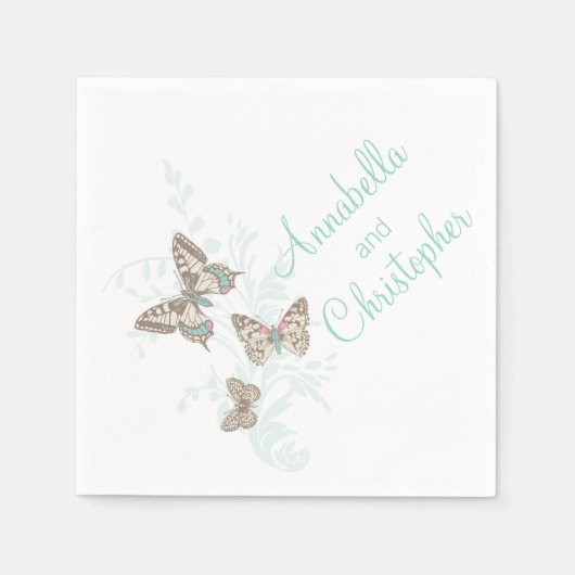 s 結婚3インク蝶ティール(緑がかった色)白紙ナプキン スタンダードカクテルナプキン (正面)