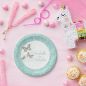 s 結婚3インク蝶ティール（緑がかった色）白紙プレート ペーパープレート (パーティー)