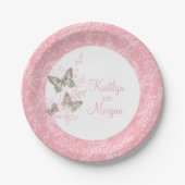 s 結婚3インク蝶ピンク白紙プレート ペーパープレート (正面)