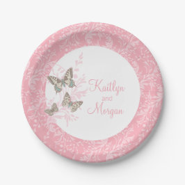 s 結婚3インク蝶ピンク白紙プレート ペーパープレート