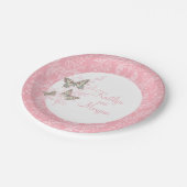 s 結婚3インク蝶ピンク白紙プレート ペーパープレート (アングル)