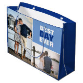 's 結婚 or anniversy Photo Collage Blue ラージペーパーバッグ (裏面アングル)