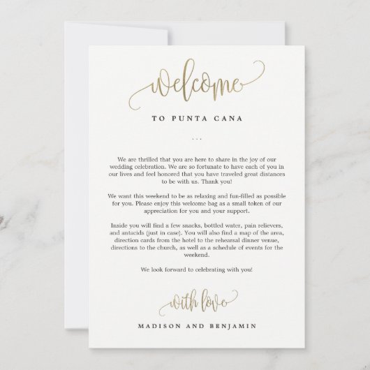 S 結婚 WelcomeとItinerary Cardの金ゴールド 招待状 (正面)