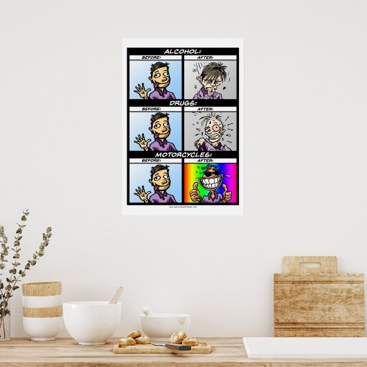 s:警告オートバイは中毒性がある(しかしそれだけの価値がある) ポスター (キッチン)