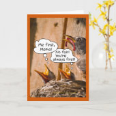 S 食べ物を与え BabyBirds おもしろい Mother's Day Cardテンプレート カード (黄色い花)