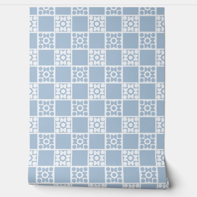 (S) 2502223B Retro Geometric Tiles Blue 壁紙 (ほどく)